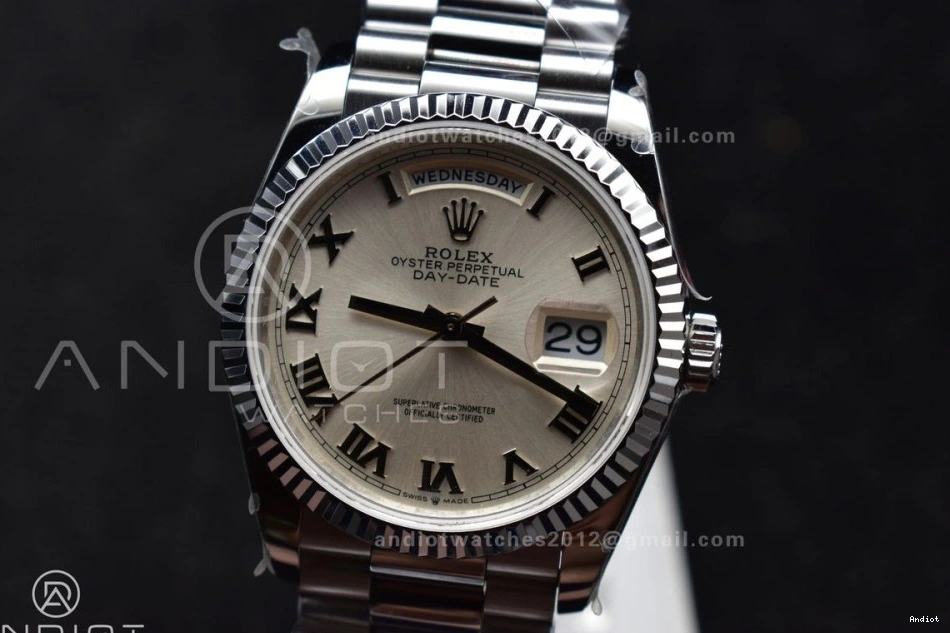 White Edition QF (Gain Stick DayDate Weight) 36 Roman President Bracelet SS V5 on 904L vr3255 Best Steel Dial 1122